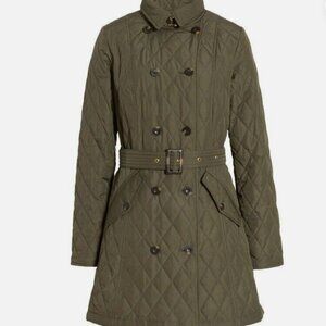 Barbour Riversdale Quilted Belted Trench Coat Women's Olive Green Size 4…
